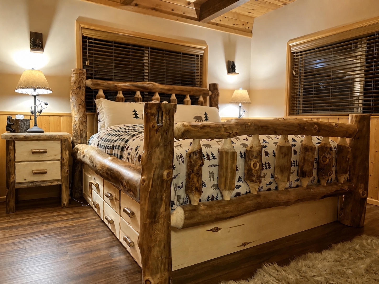 Silver River log bed with nightstand